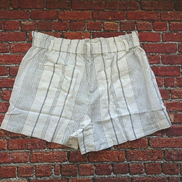 New Madewell Women's Paperbag Shorts Linen Cotton Stripes  High Rise Fashion  XL - Picture 3 of 12
